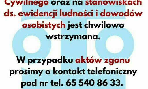 Zdjęcie do Uwaga! Obsługa w USC oraz na stanowiskach ds. dowod&oacute;w osobistych wstrzymana z powodu awarii sieci